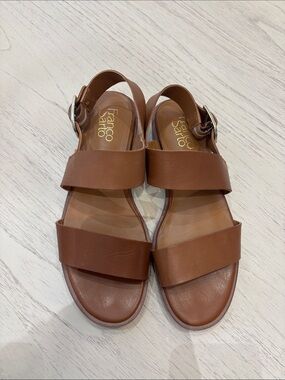 Franco Sarto Tan Leather Double-Strap Slingback Sandals